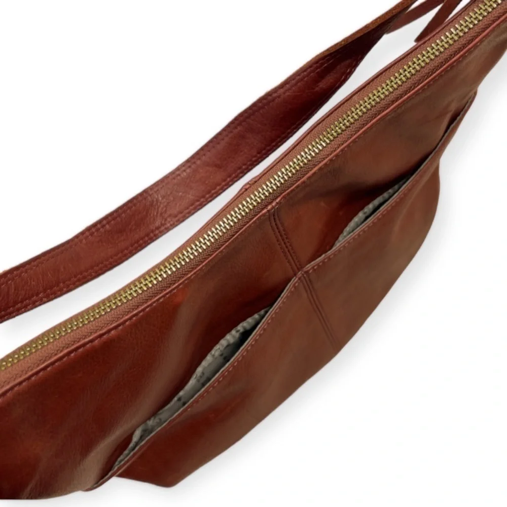 MARGOT New York Pinking Hobo Leather Brown Bag Purse
